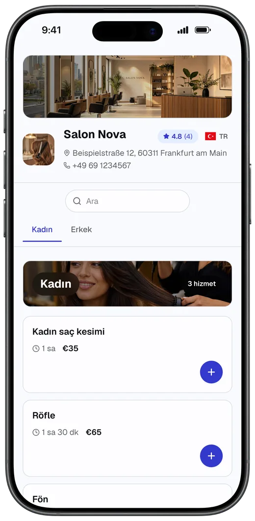 Buchungsseite eines Salons auf Türkisch