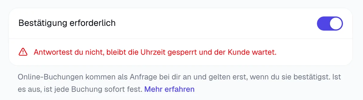 Schalter Bestätigung erforderlich in den Termin-Einstellungen