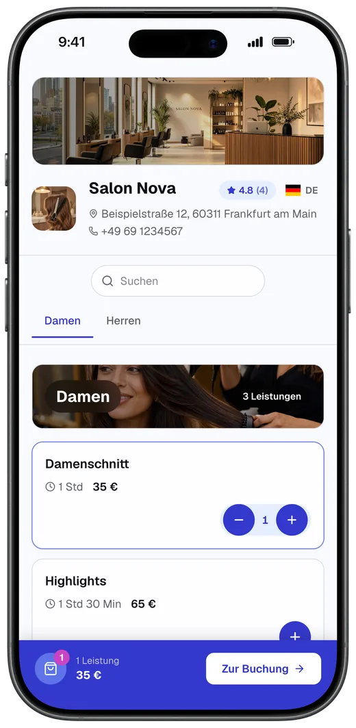 Buchungsseite auf dem iPhone