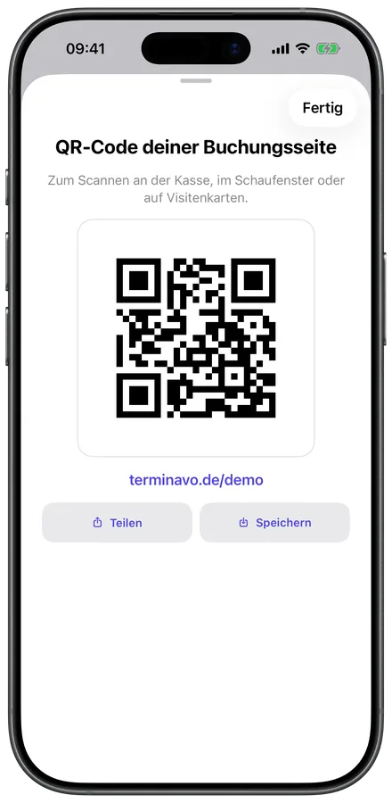 QR-Code der Buchungsseite in der Terminavo-App